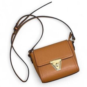 Brown Crossbody Faux Leather Bag Small Size Gold Hardware Preppy Boho‎